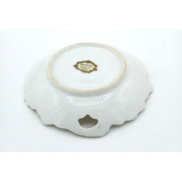 Trinket Tray Floral Leaf-Shaped Porcelain Dish Nasco Gold Trim Vintage 4" Japan - Picture 10 of 11